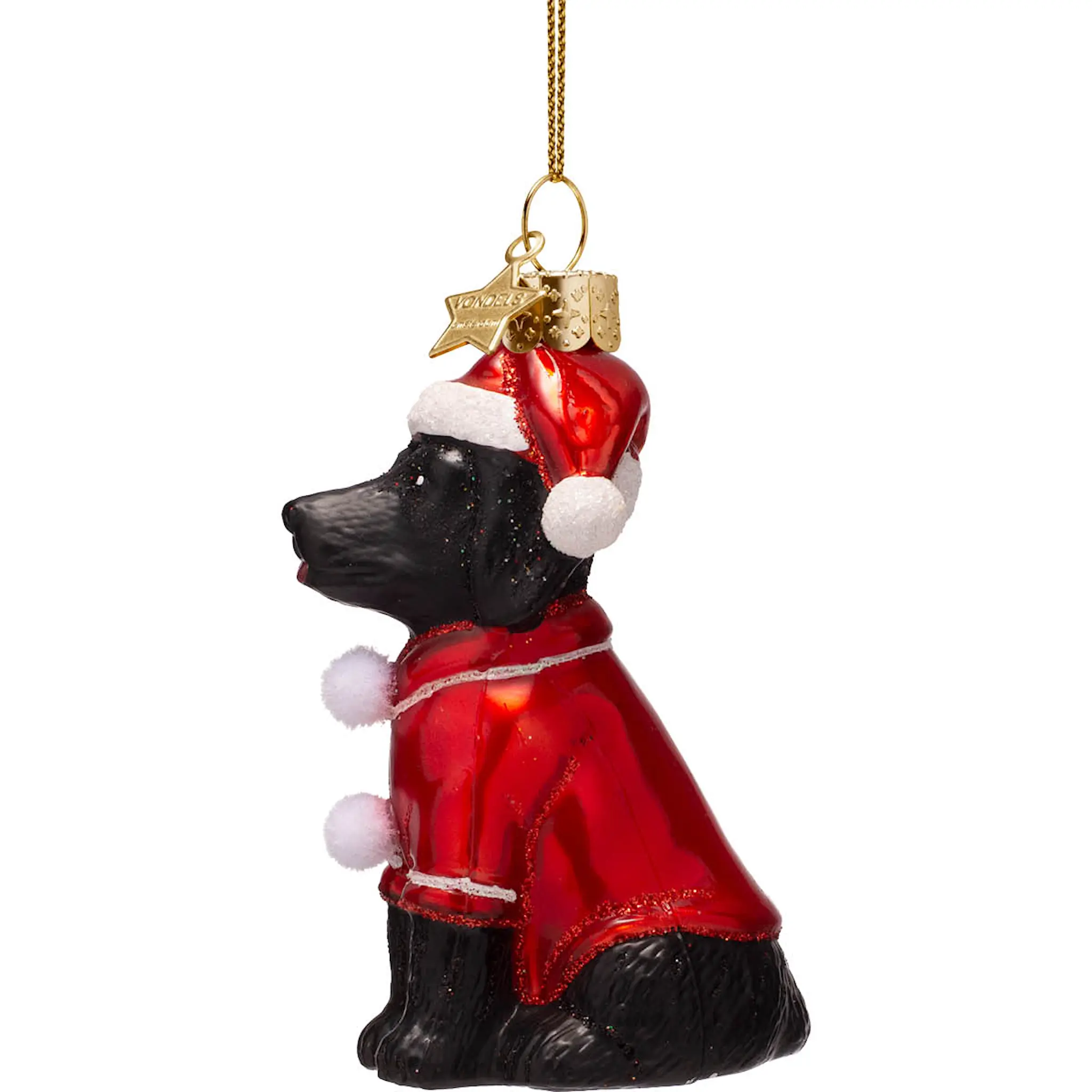 Vondels Golden Hour Riippukoriste joulukoira pyjamassa 9 cm Musta/Ruskea