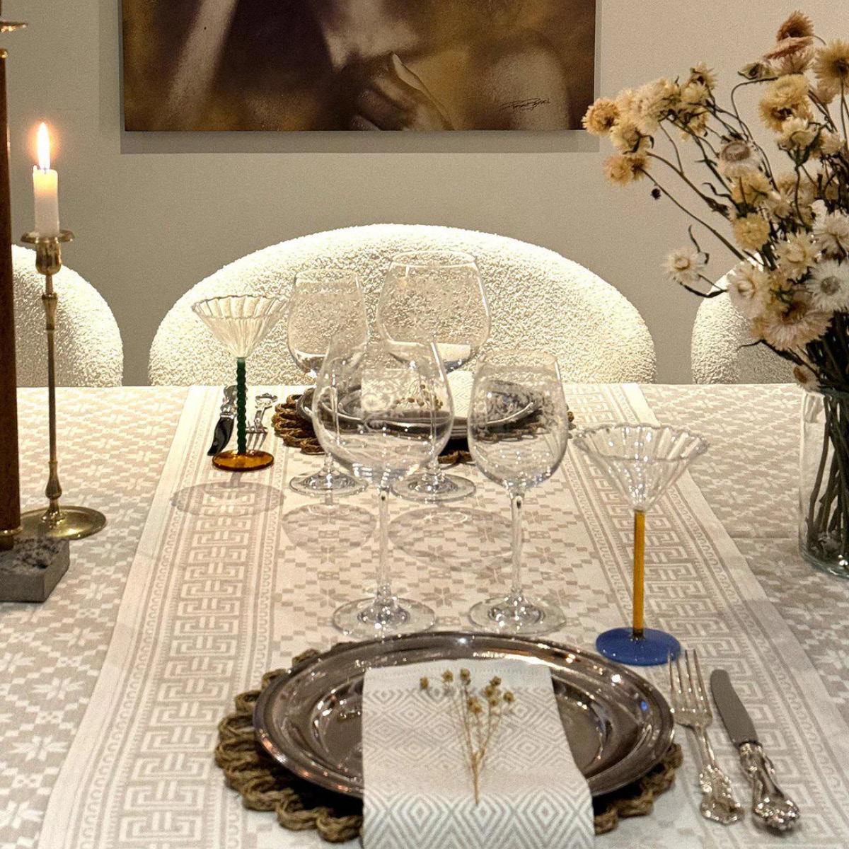 Ekelund Åttebladrose løper 50x150 cm beige