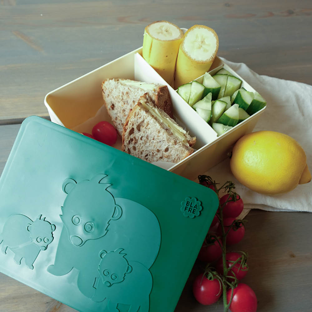 Blafre Björn matlåda plast tre fack 14x19 cm mörkgrön/beige