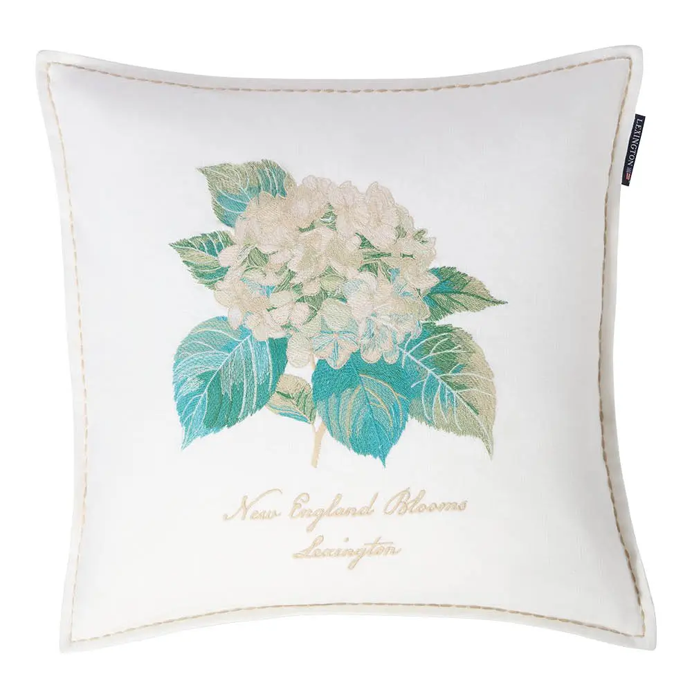 Putetrekk lin/bomull 50x50 cm blomsterbrodert hvit/grønn