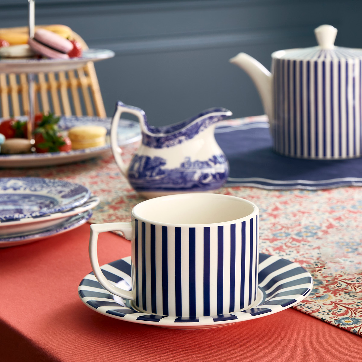 Spode Steccato kopp & fat 29 cl koboltblå