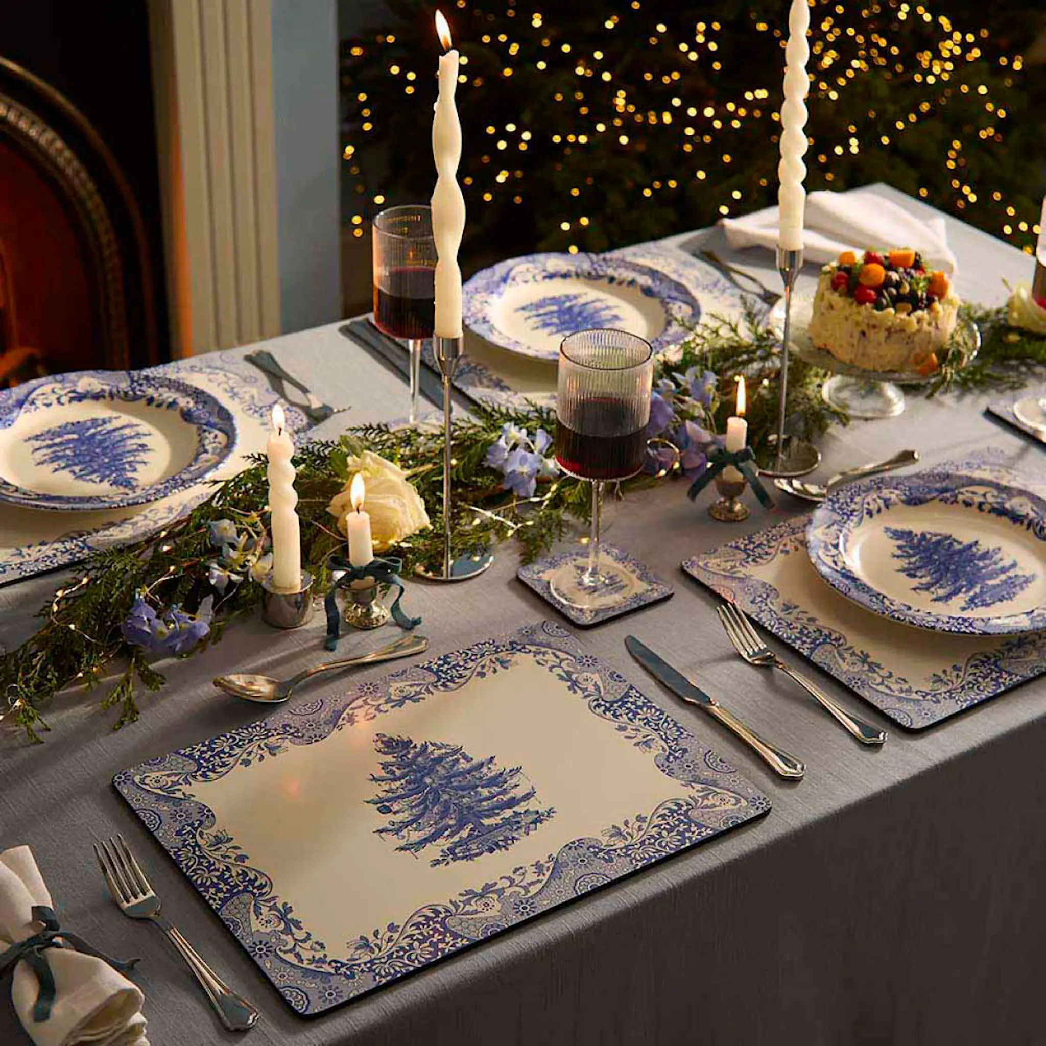 Spode Blue Italian Christmas Tree pöytätabletti 4 kpl sininen/valkoinen
