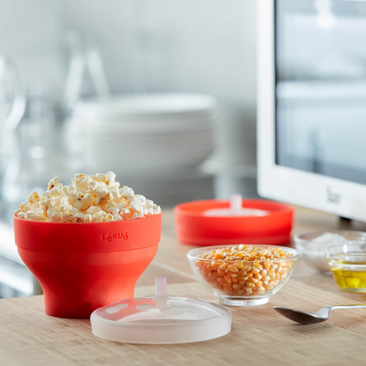 Lékué Popcornmaker för mikrovågsugn 0,7 L 2-pack röd