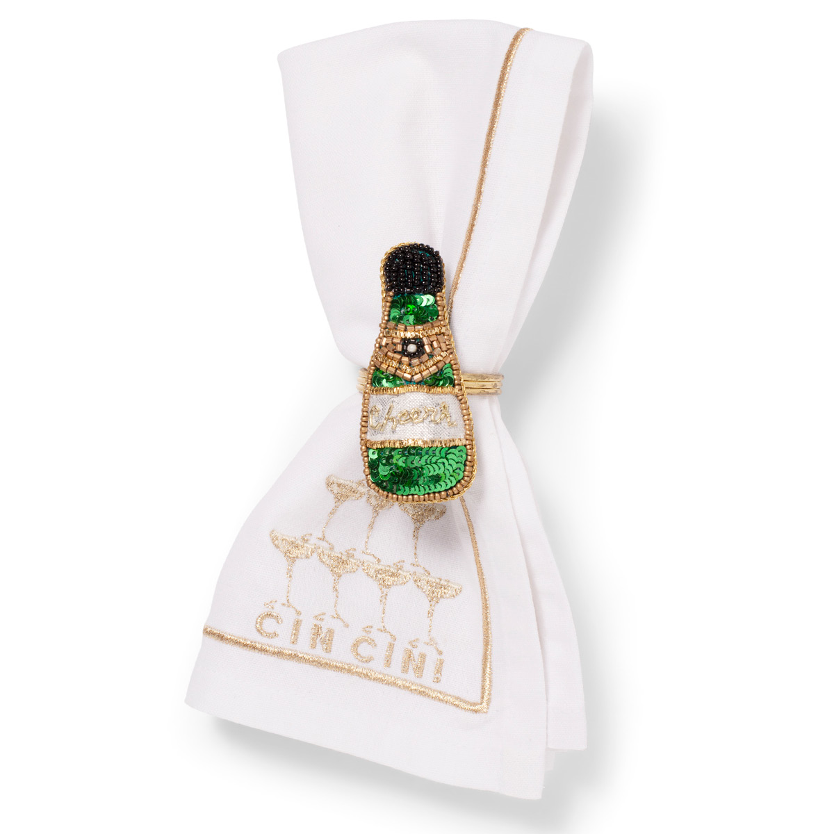 Vondels Autumn Elegance servettring champagneflaska 7 cm grön/guld