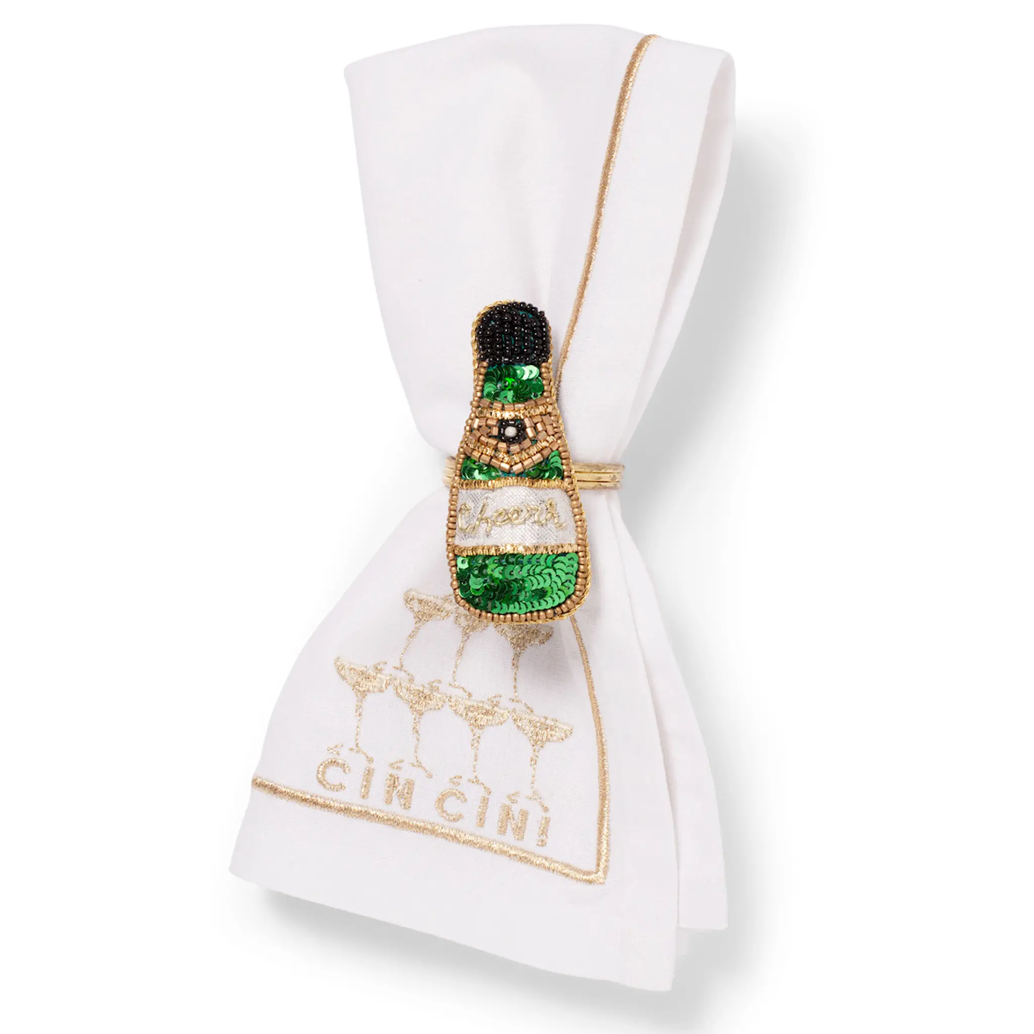 Vondels Autumn Elegance servettring champagneflaska 7 cm grön/guld