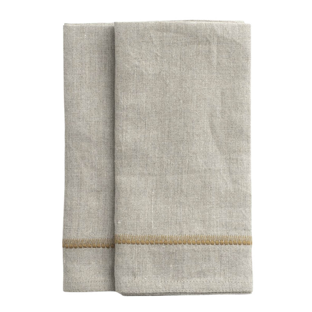 Chamois Servett linne broderad 50x50 cm 2-pack ockra