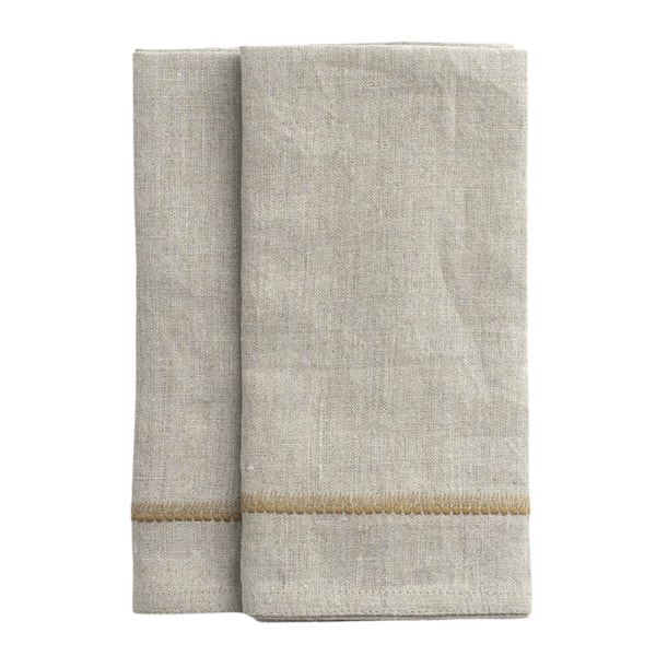 Servett linne broderad 50x50 cm 2-pack ockra