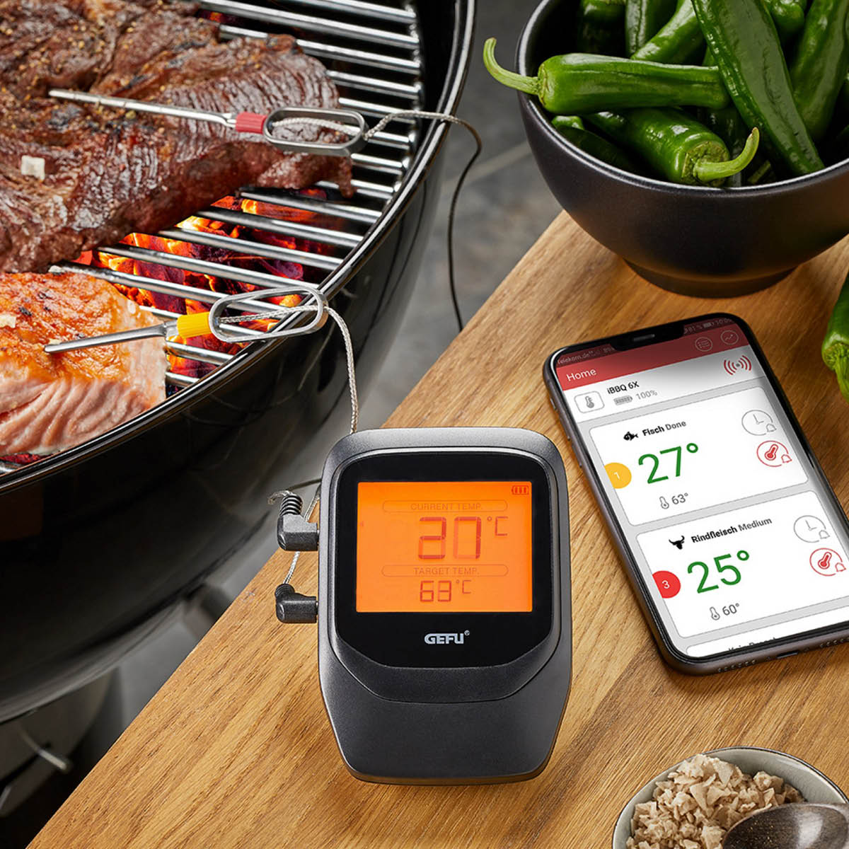 Gefu Styring grill- og steketermometer med 6 kanaler