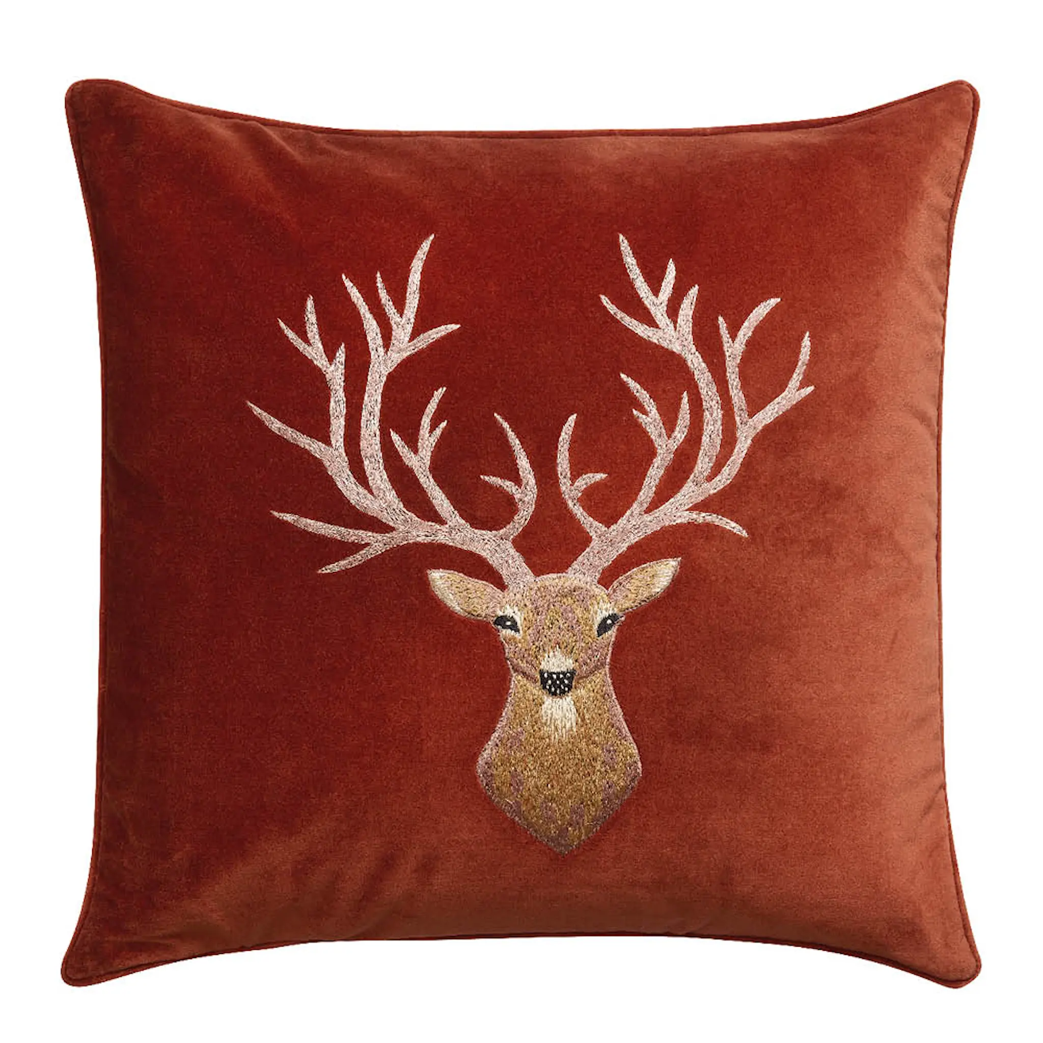 Chhatwal & Jonsson Reindeer kuddfodral sammet broderad 50x50 cm Rust