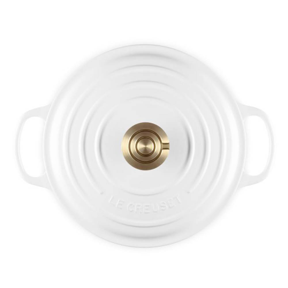 Le Creuset Signature gjutjärnsgryta rund 4,2L 24 cm white/guld/crucible knob