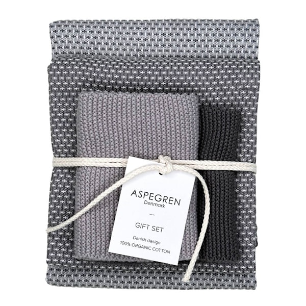 Gåvoset 1 kökshandduk & 2 disktrasor granite