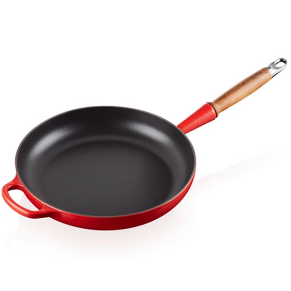 Le Creuset Signature støpejernspanne med trehåndtak 28 cm cerise