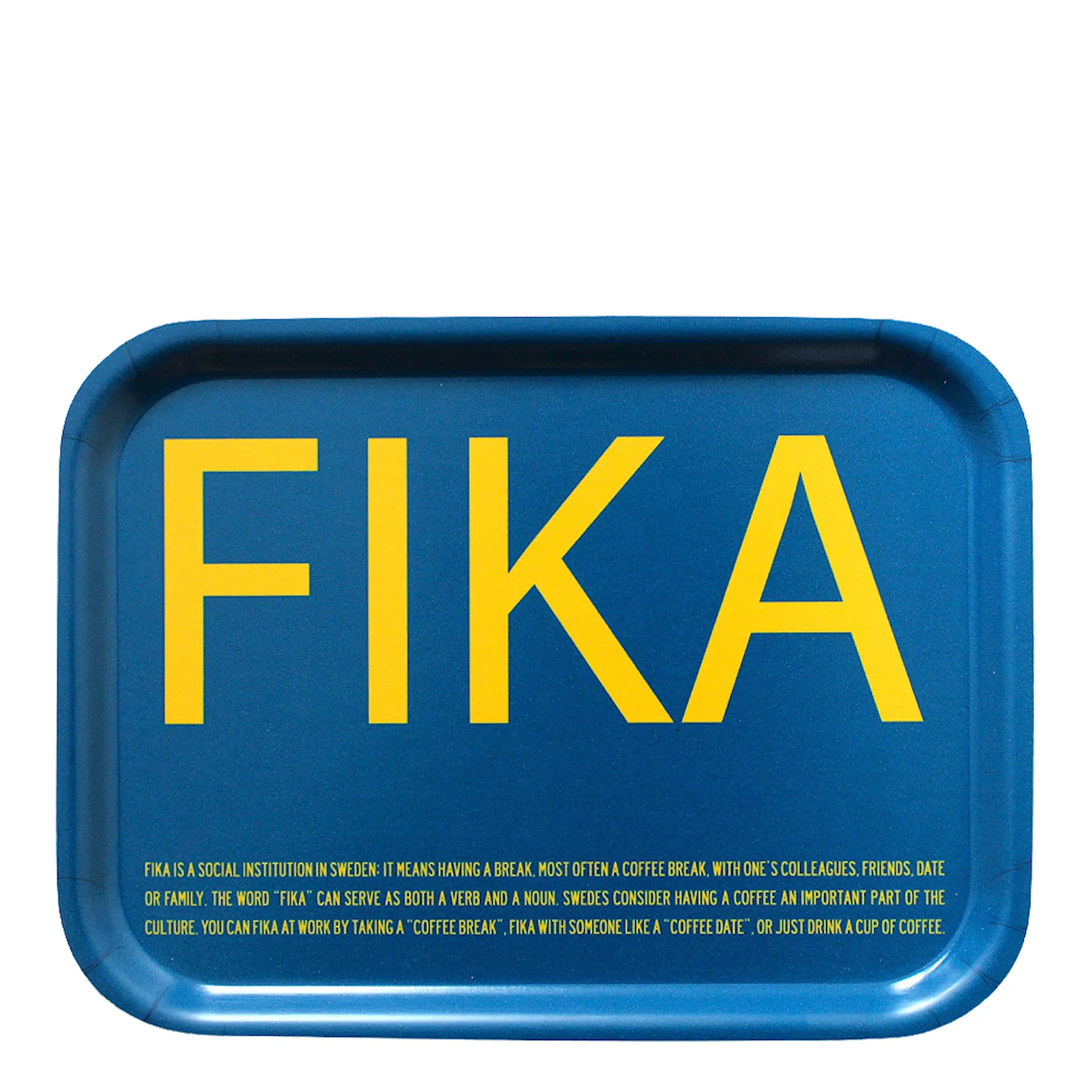 Citronelles Fika Bricka Engelsk Text 27x20 cm Blå/Gul
