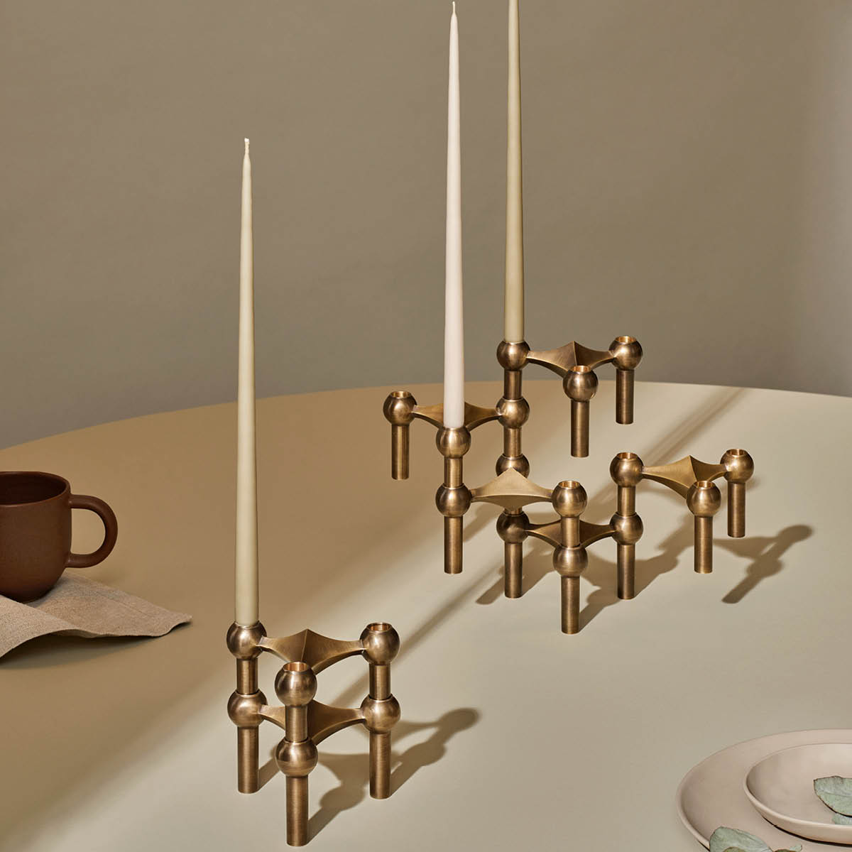 Stoff Nagel Lysestake 3 stk bronset messing