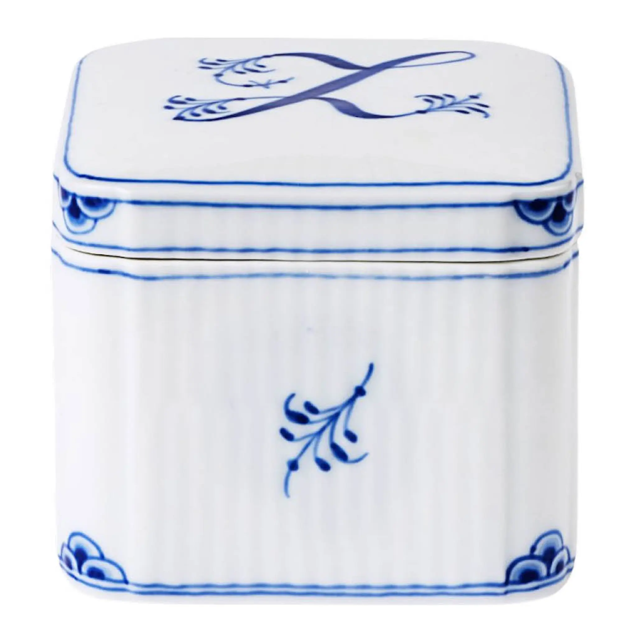 Royal Copenhagen Alphabet Collection firkantet bonbonniere Z 13 cl blå/hvit