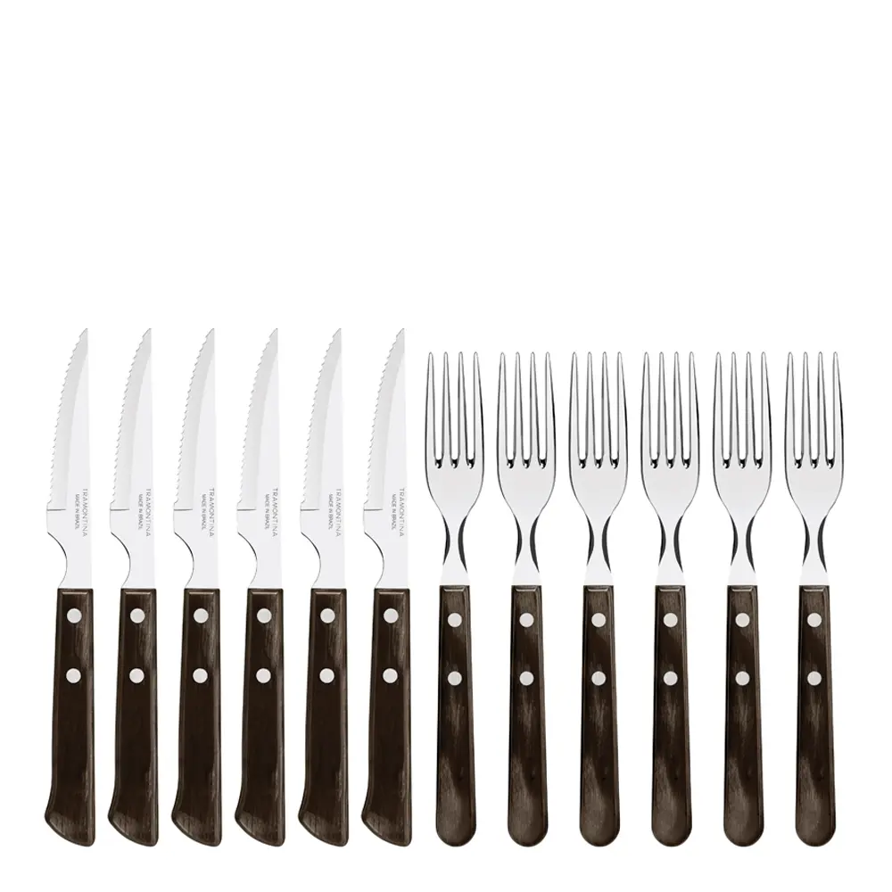 Biffbestikk 12 deler brun/blank