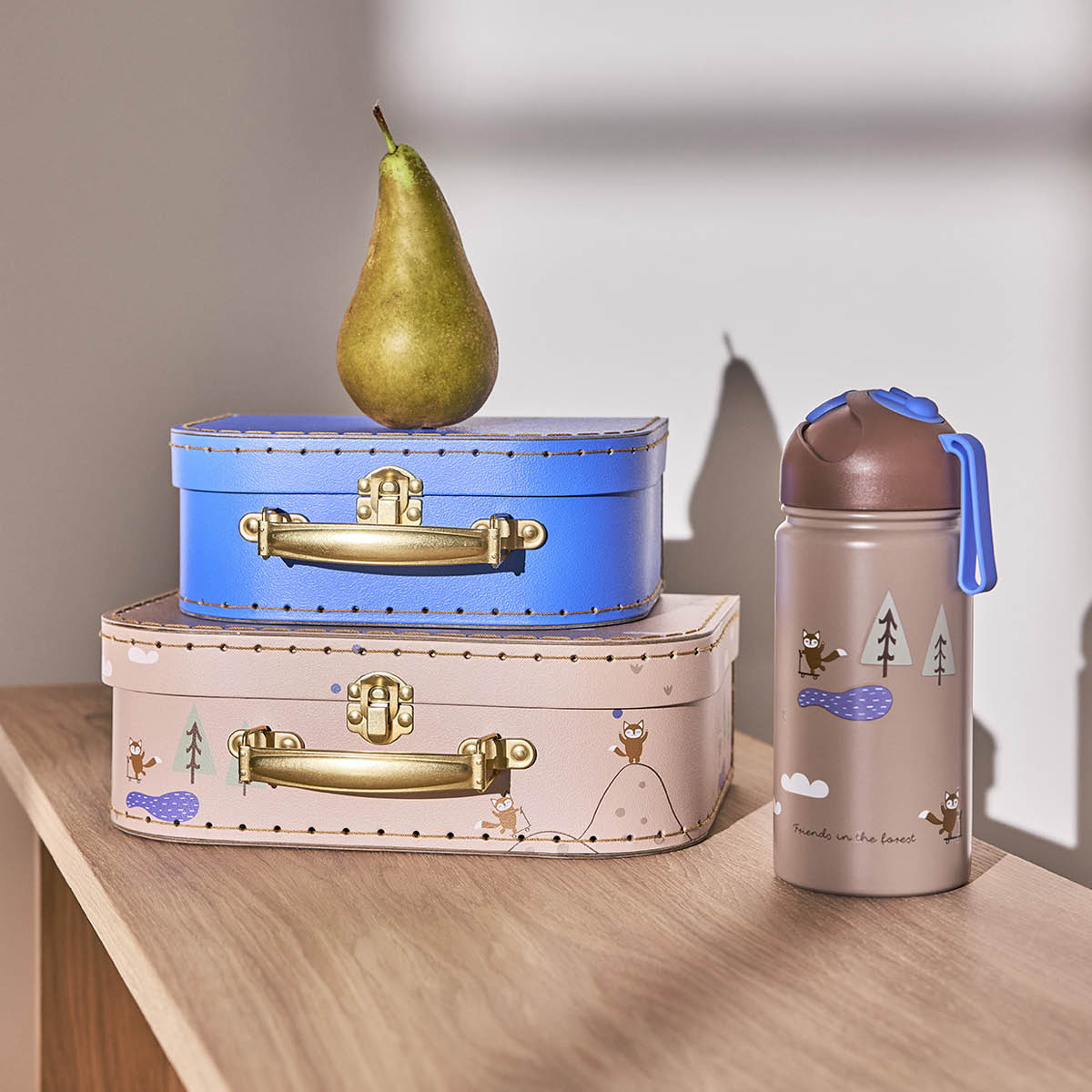 OYOY Termosflaska barn 0,36 L Vänner i skogen blå