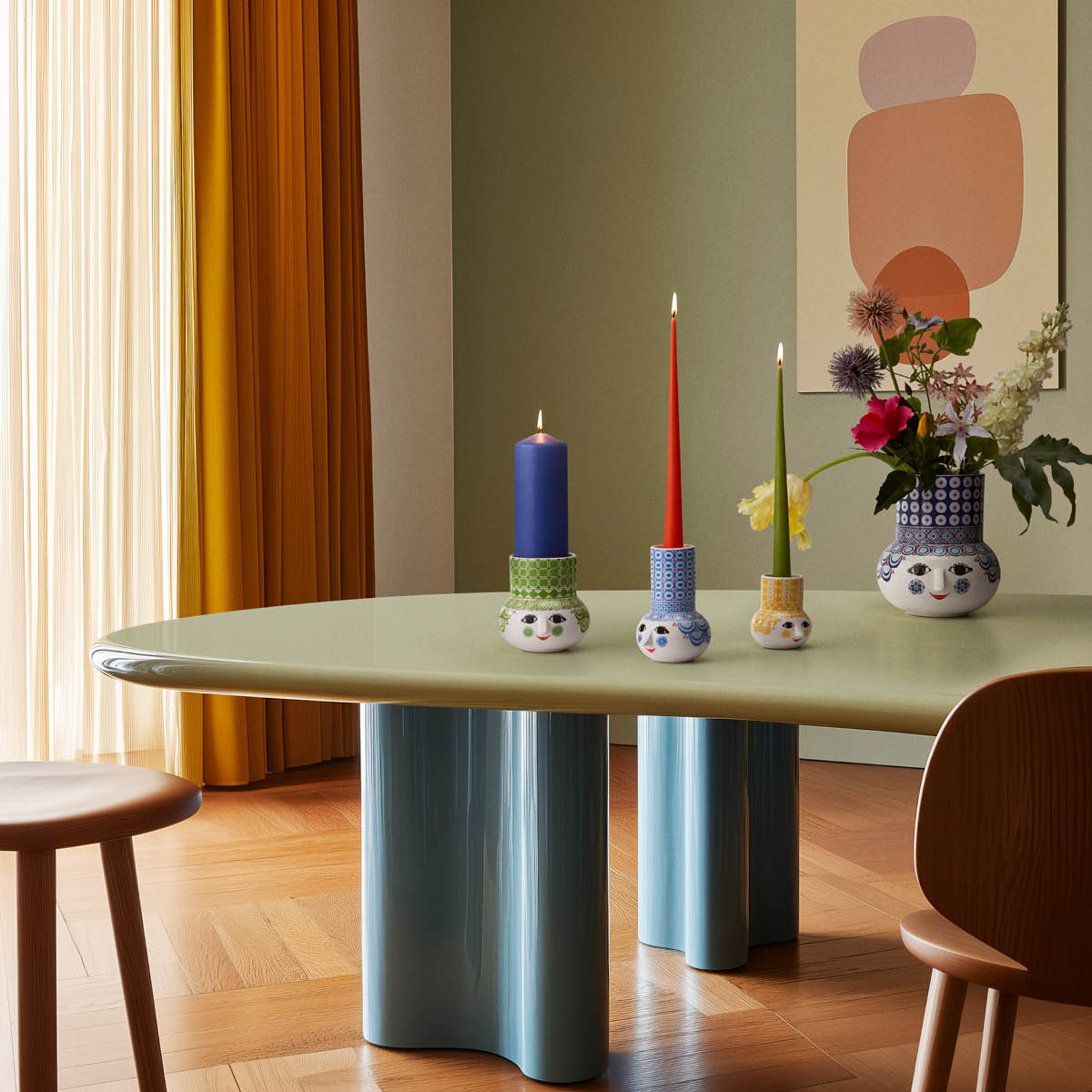 Bjørn Wiinblad Olga lysestake 14 cm lys blå