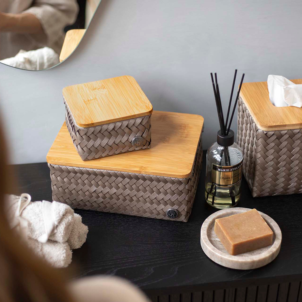 Handed By Top Fit Medium høy oppbevaringskurv m/lokk 24x18x11 cm taupe