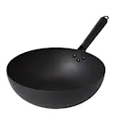 Wokpanna kolstål med trähandtag 32 cm svart