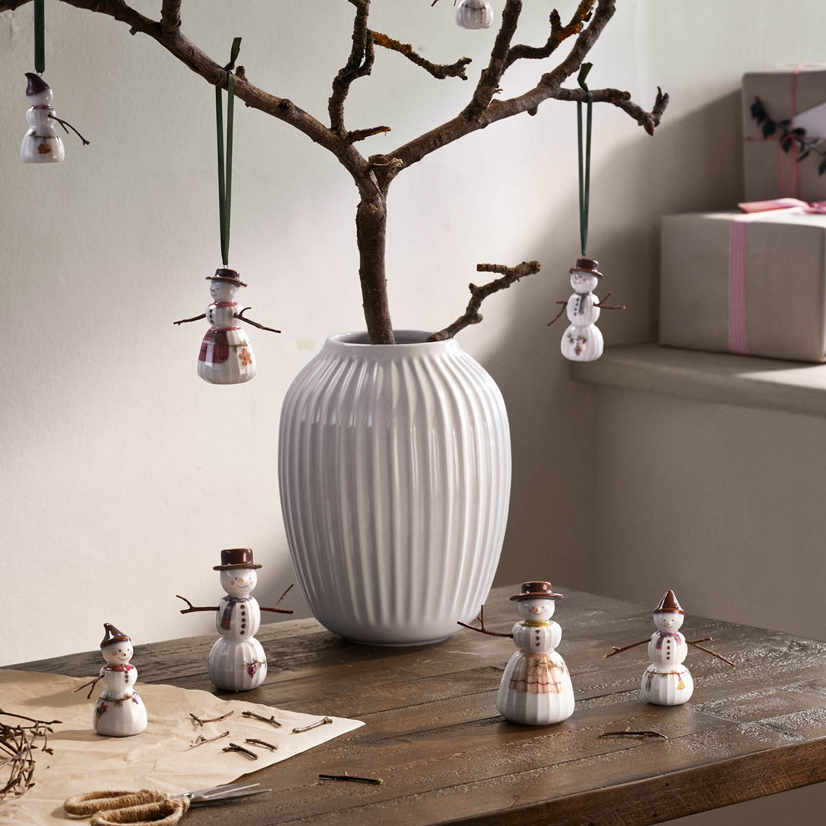 Kähler Hammershøi Christmas figur 2 stk snømann og snøkone hvit