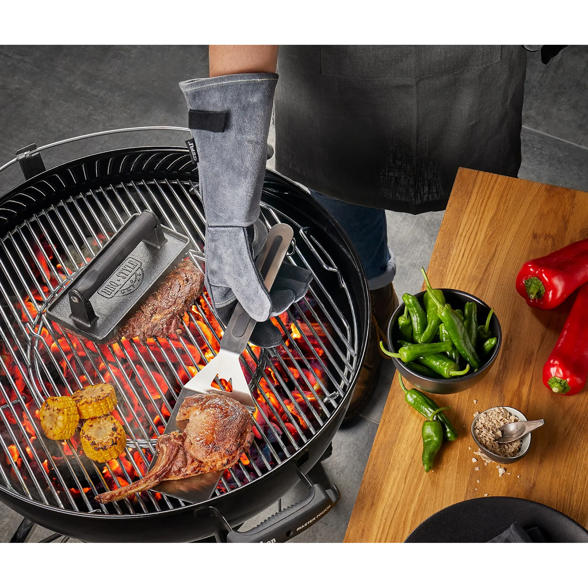Gefu BBQ grillhandske läder 41 cm 2-pack grå