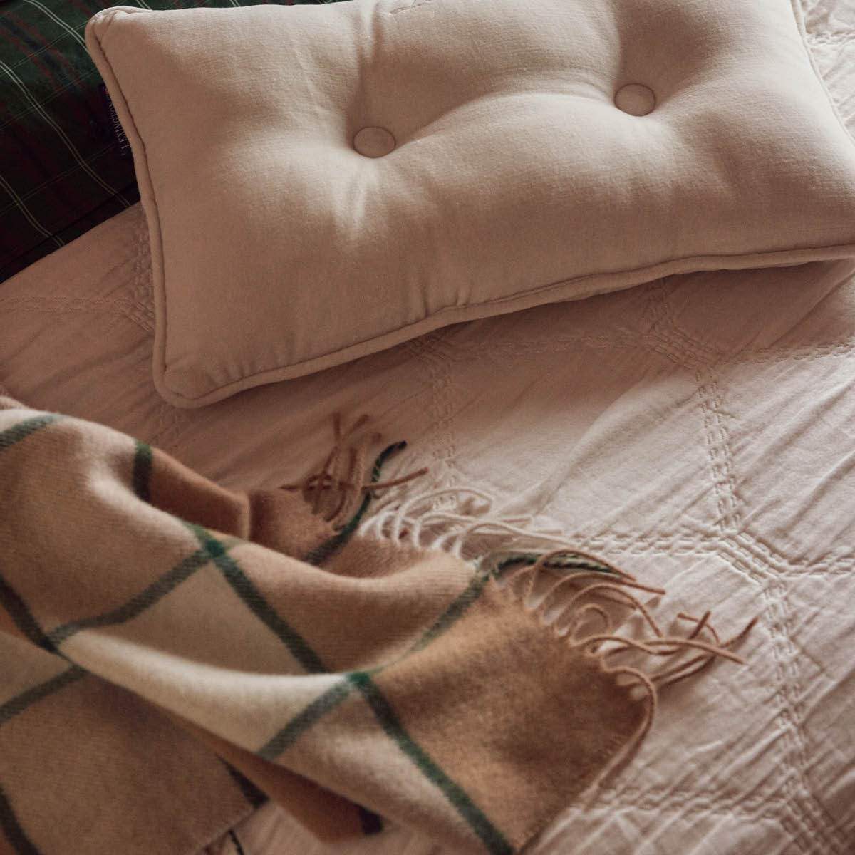 Lexington Ullpläd 130x170 cm rutig beige/ljusbeige/grön