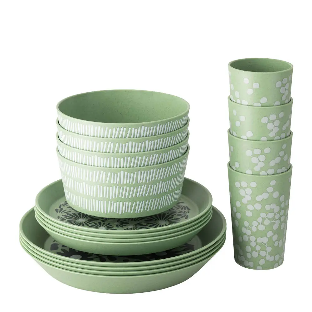 Blomster servise 16 deler nature leaf green