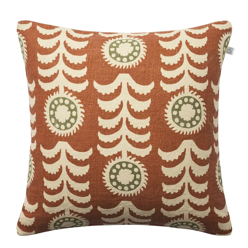 Alok putetrekk lin 50x50 cm Terracotta/Cactus Green