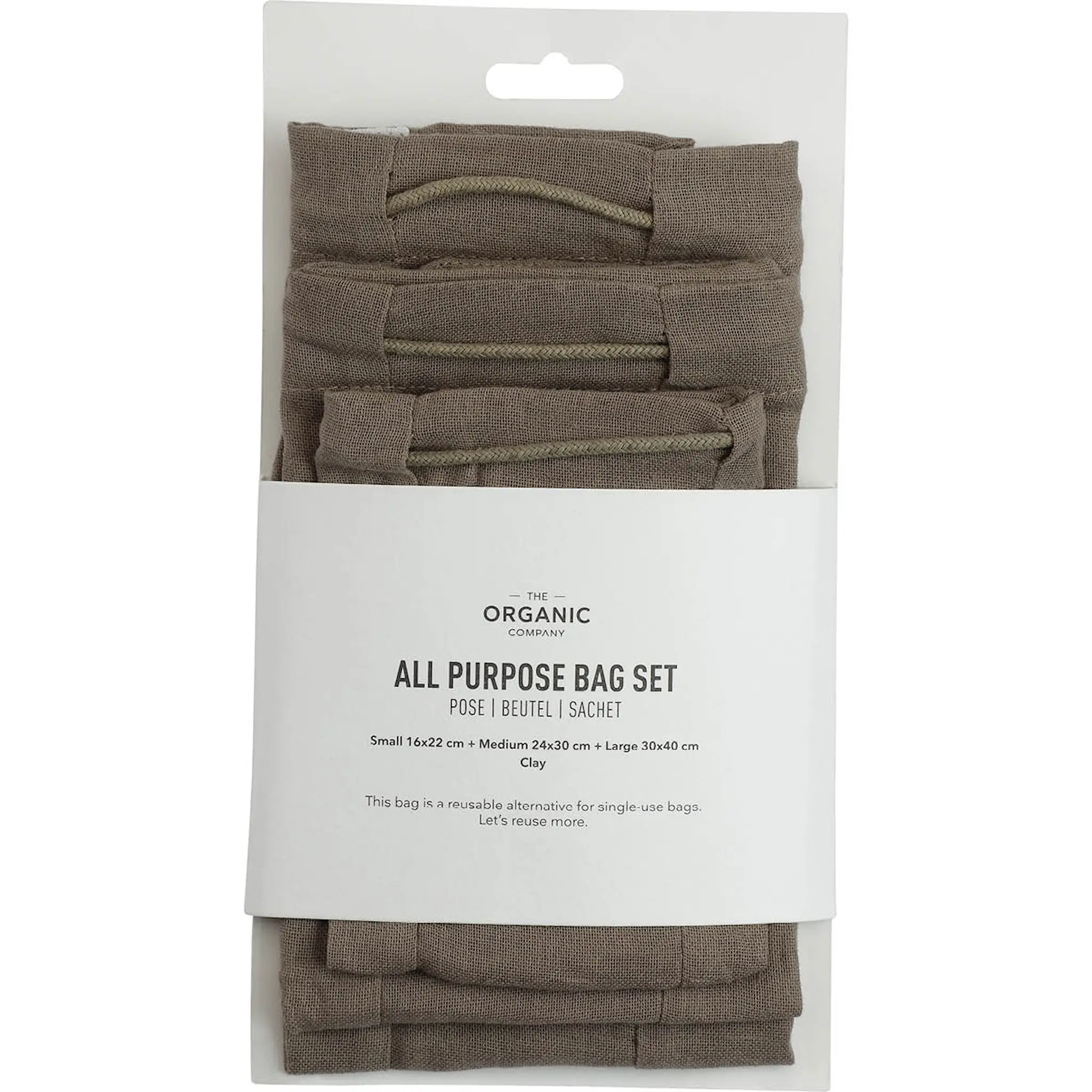 The Organic Company Återanvändbar tygpåse 3-pack clay