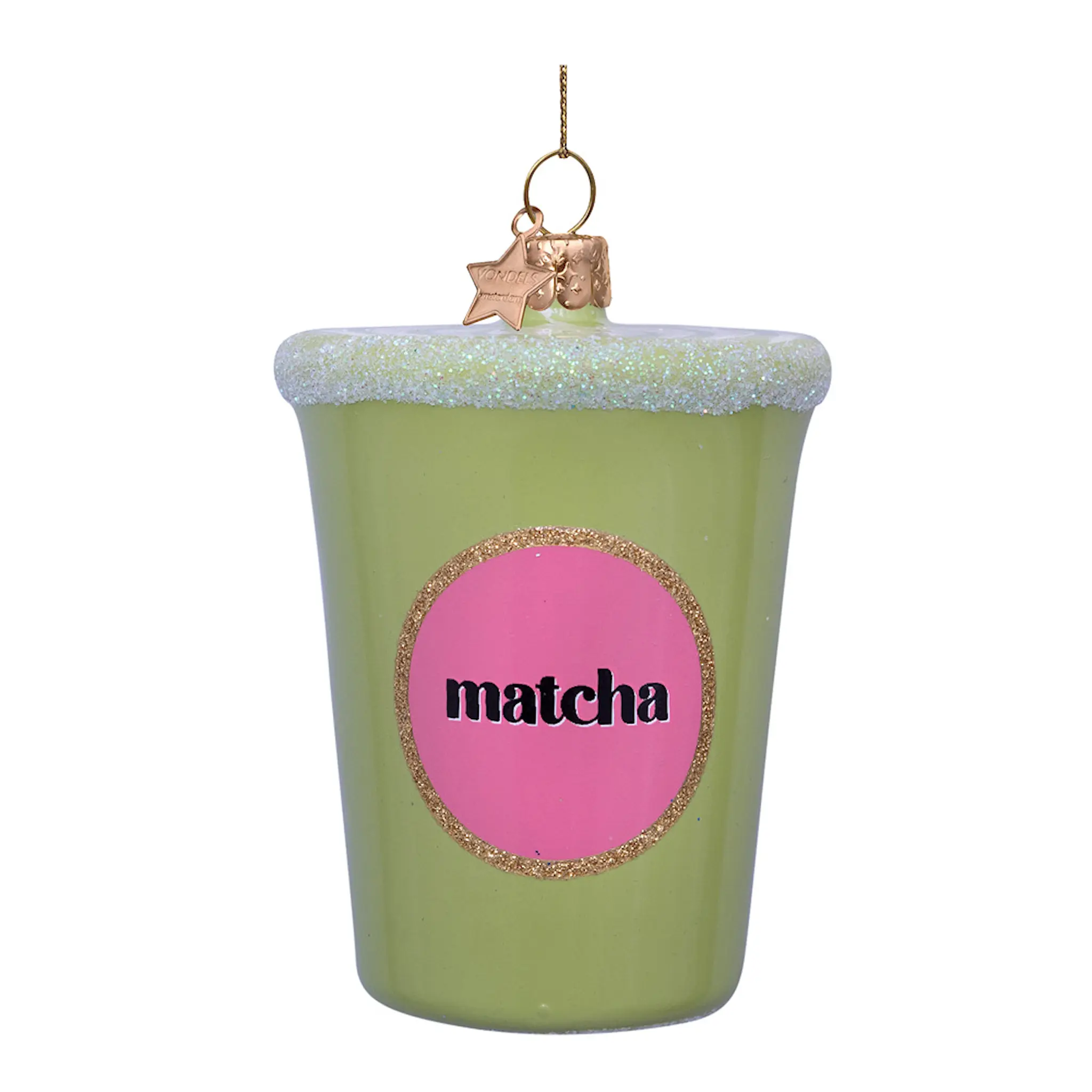 Vondels Wine & Dine julhänge i glas 8 cm Matcha latte grön