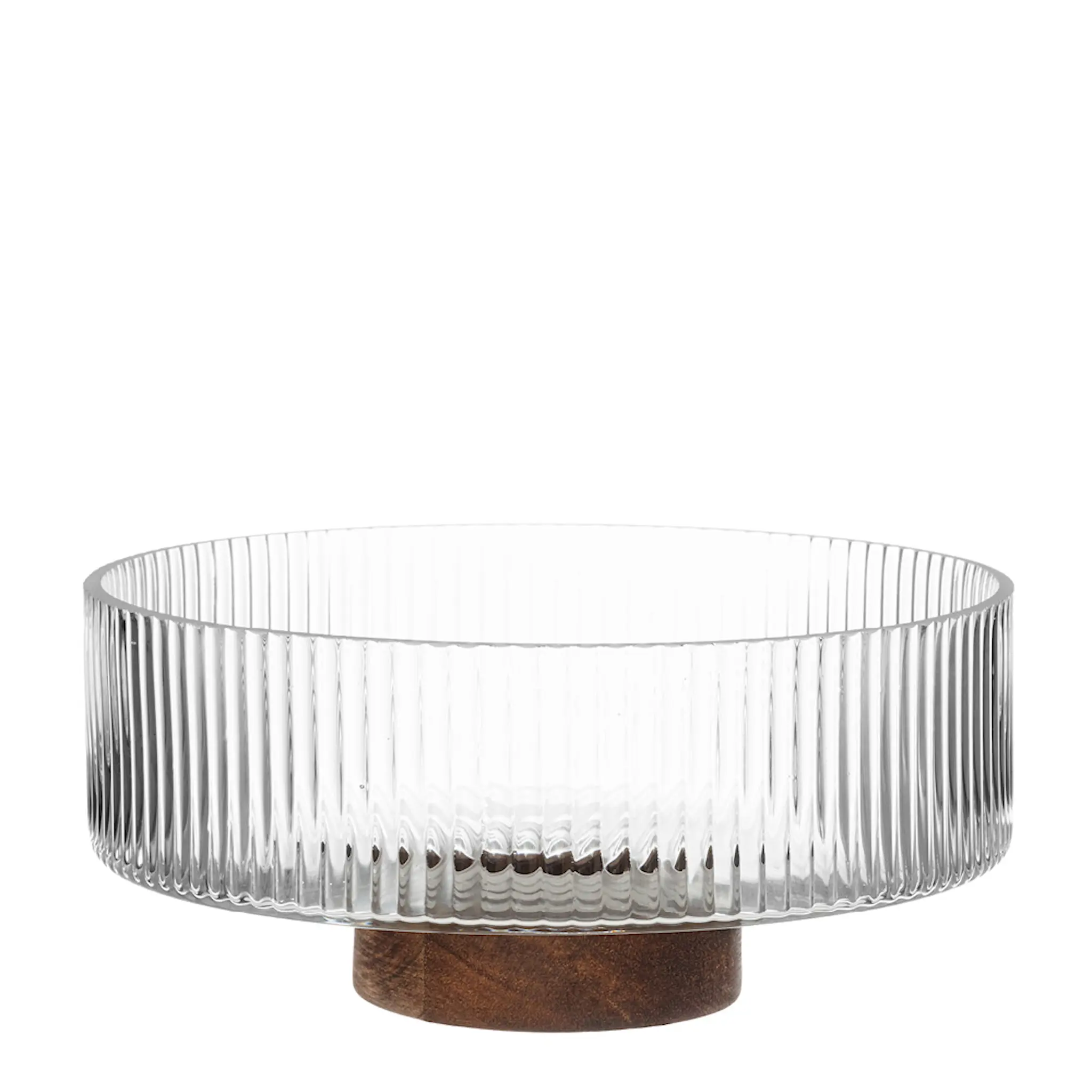 Maku Kitchen Life Räfflad serveringsskål med fot 21 cm 1,8 L klar/trä