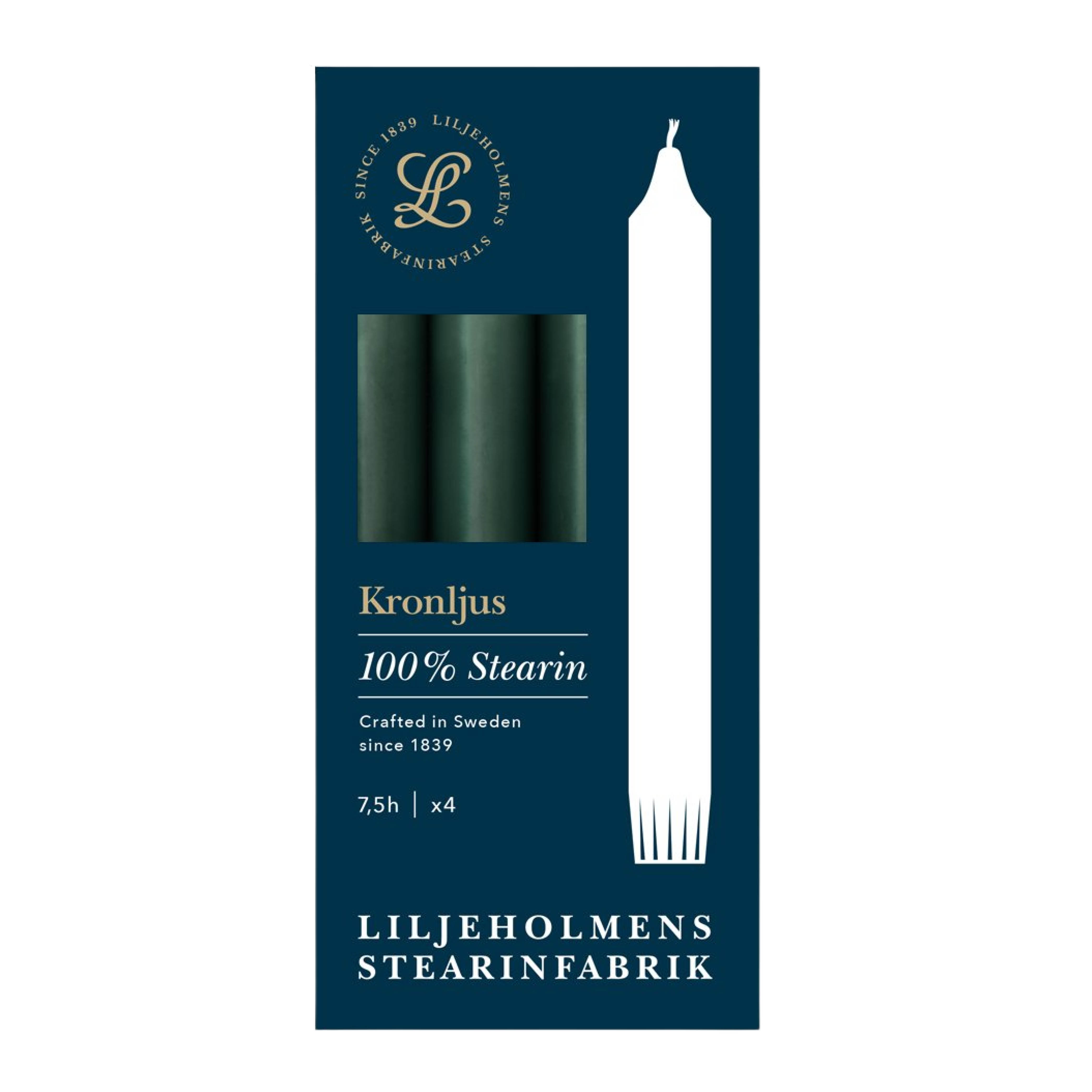 Liljeholmens - Kruunukynttilä 20 cm 4 kpl kuusenvihreä