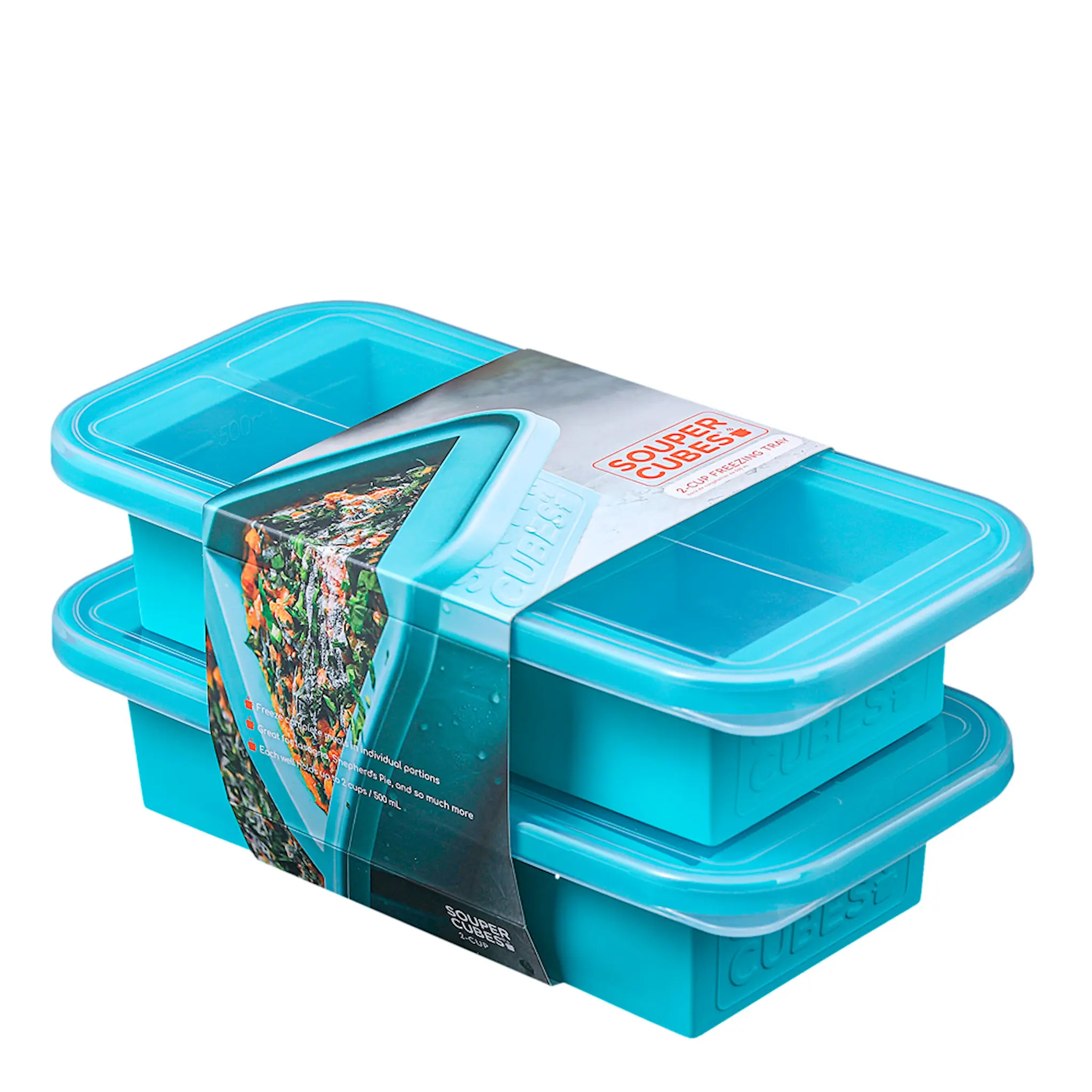 Souper Cubes Matförvaring och Lock Silikon 2-cup 2x500 ml 2-pack Blå