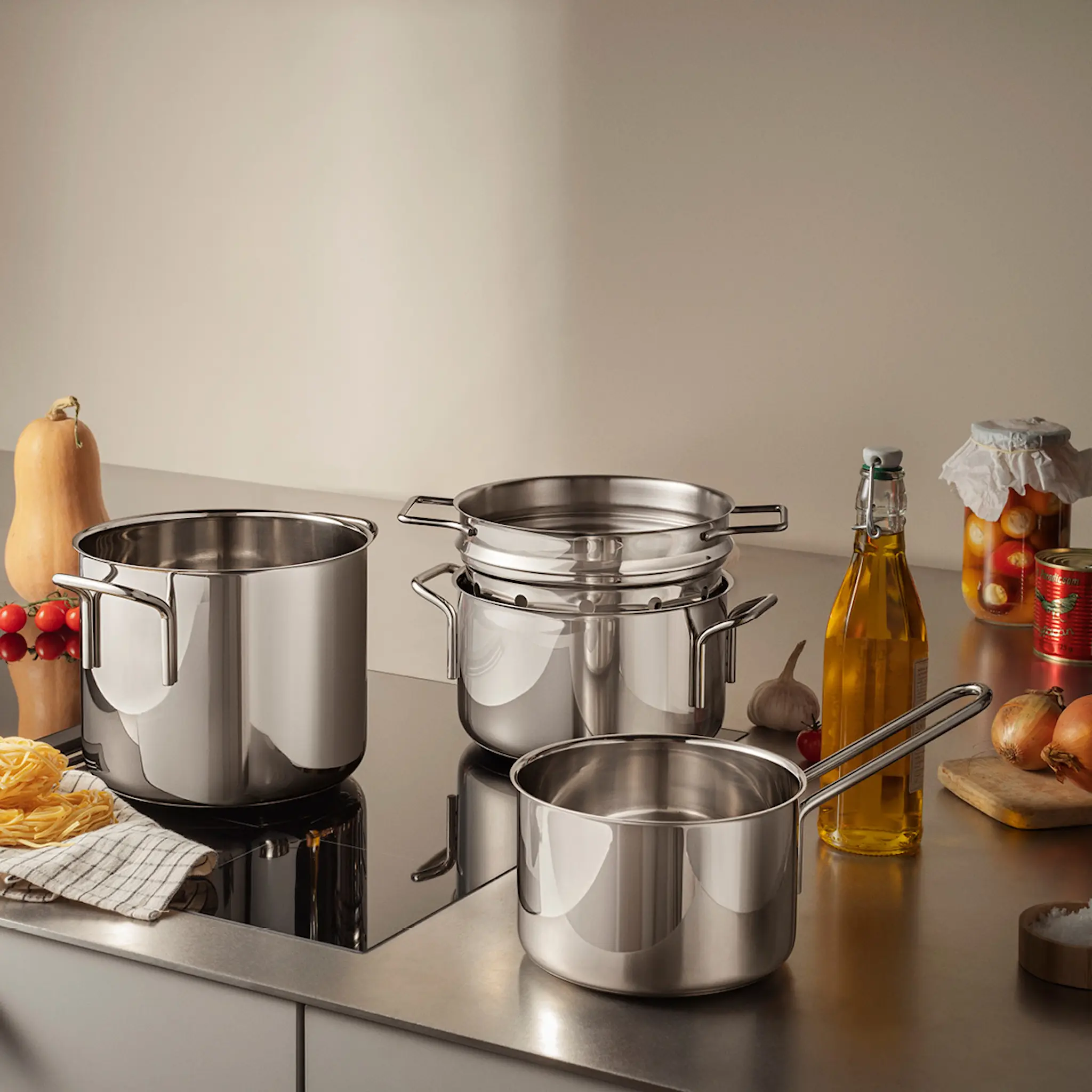 Eva Trio Stainless Steel gryteset 4 delar med pastainsats