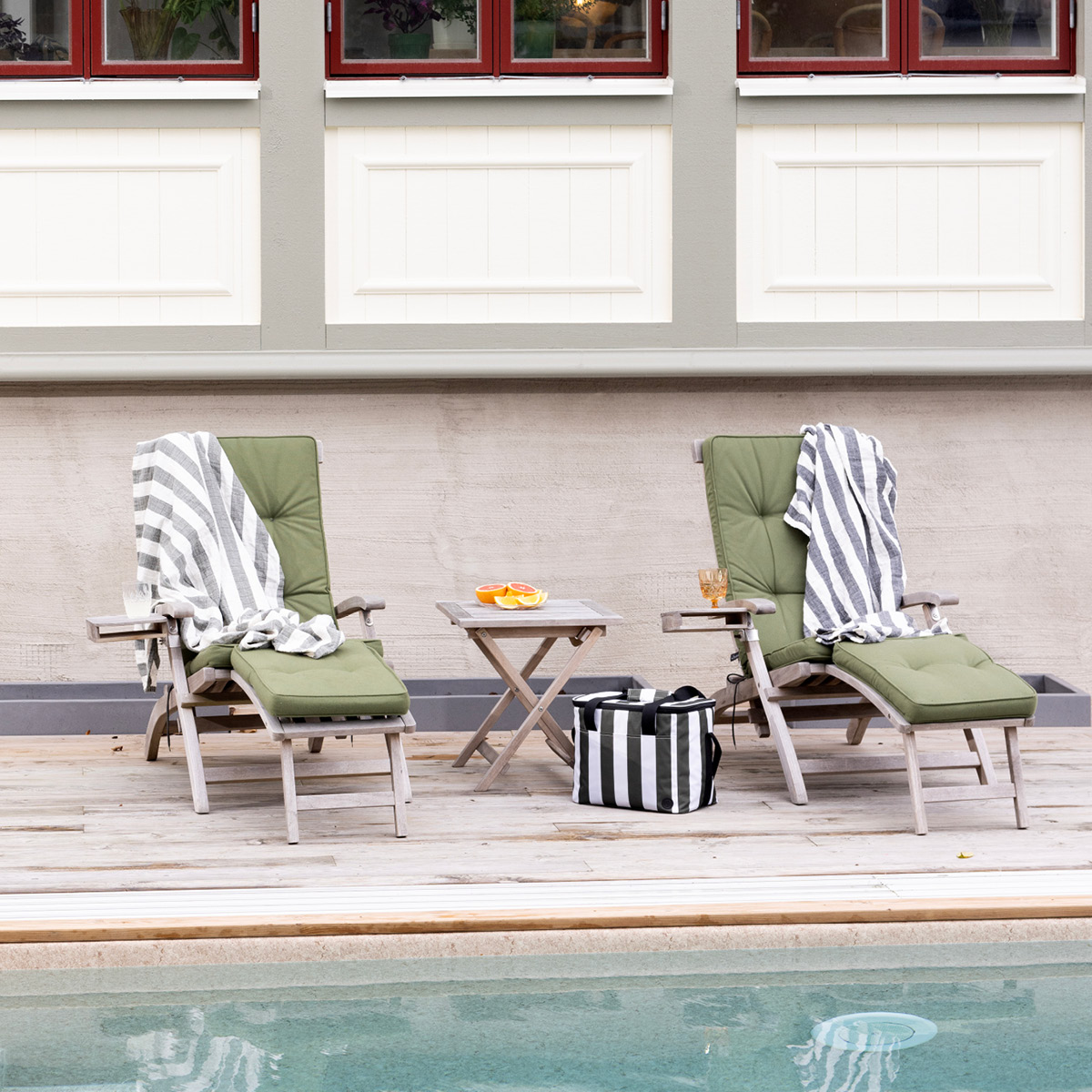 Sagaform City randig kylväska stor rPET grön/vit