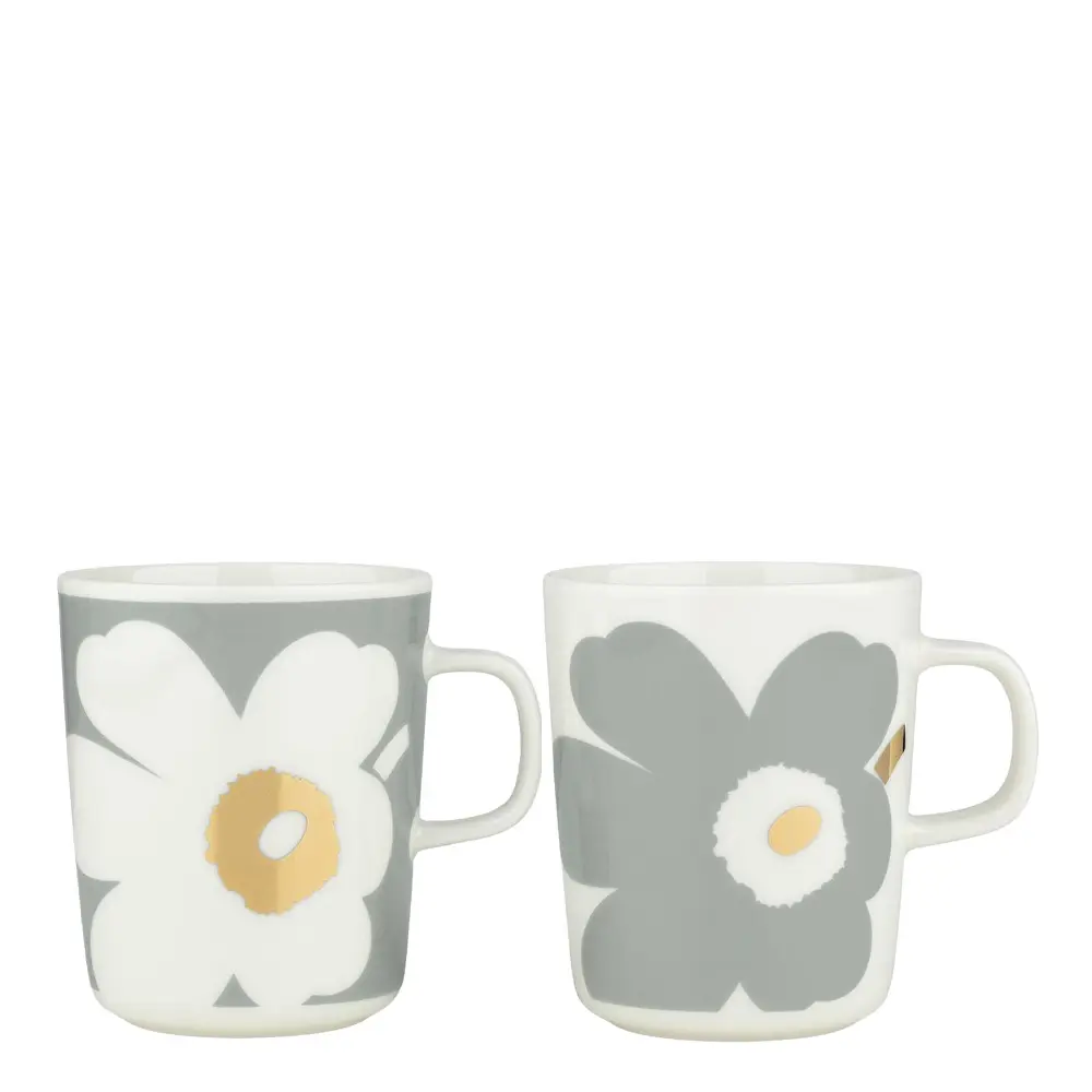 Oiva Unikko Muki 25 cl 2 kpl Valkoinen/Harmaa/Kulta