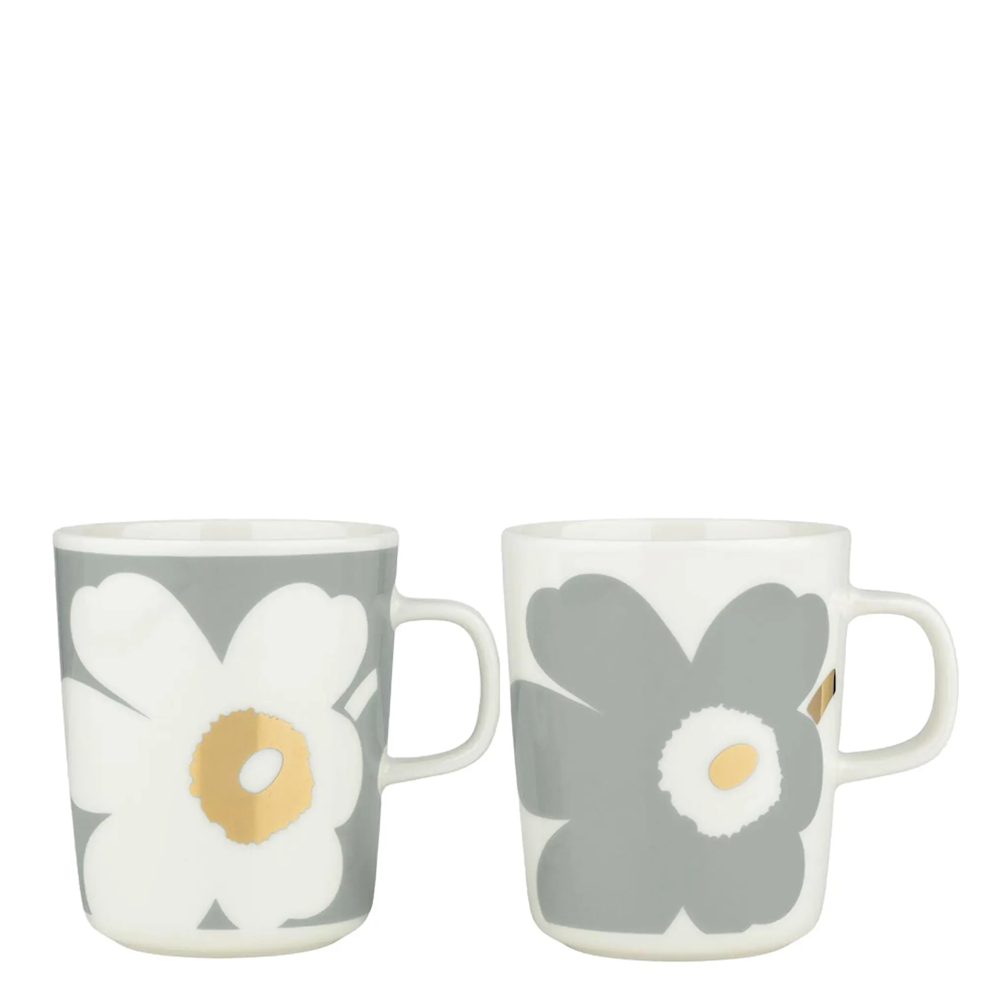 Marimekko Oiva Unikko Muki 25 cl 2 kpl Valkoinen/Harmaa/Kulta
