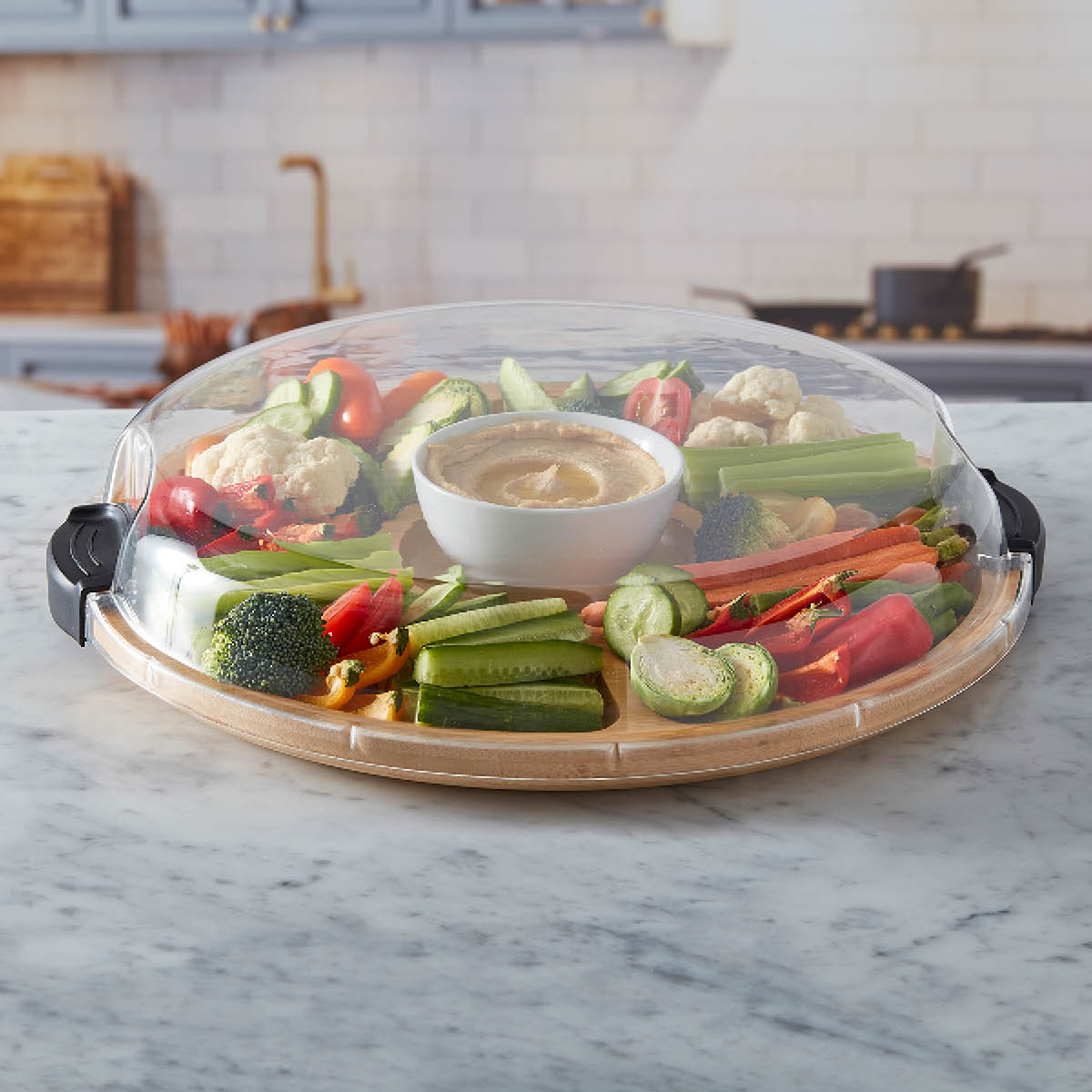 Farberware Build-a-Board serveringsbräda med 5 fack och lock 35,5 cm klar/bambu