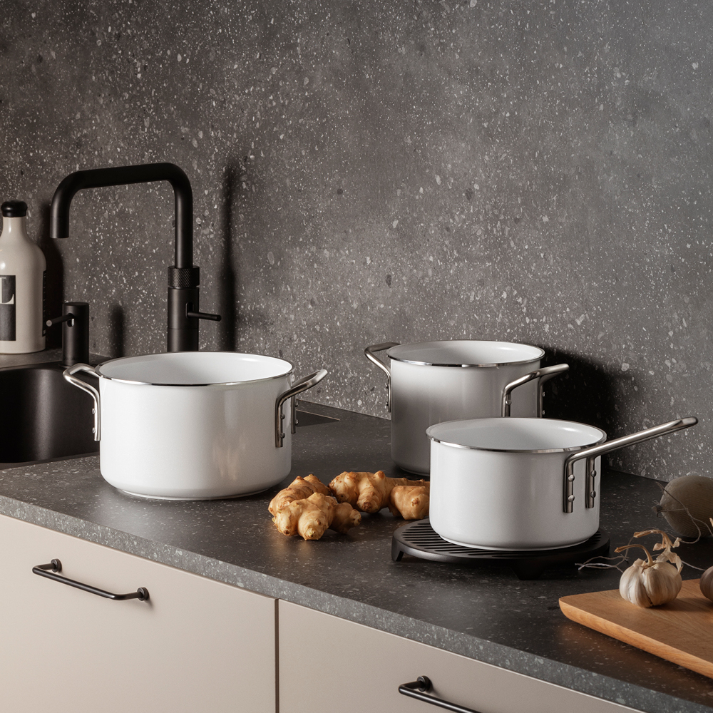 Eva Trio White Line grytesett 3 deler keramisk belegg