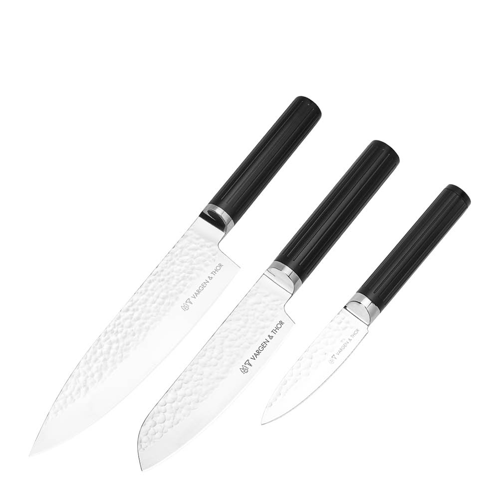 Vargen & Thor Glima knivset i stål 3 delar svart