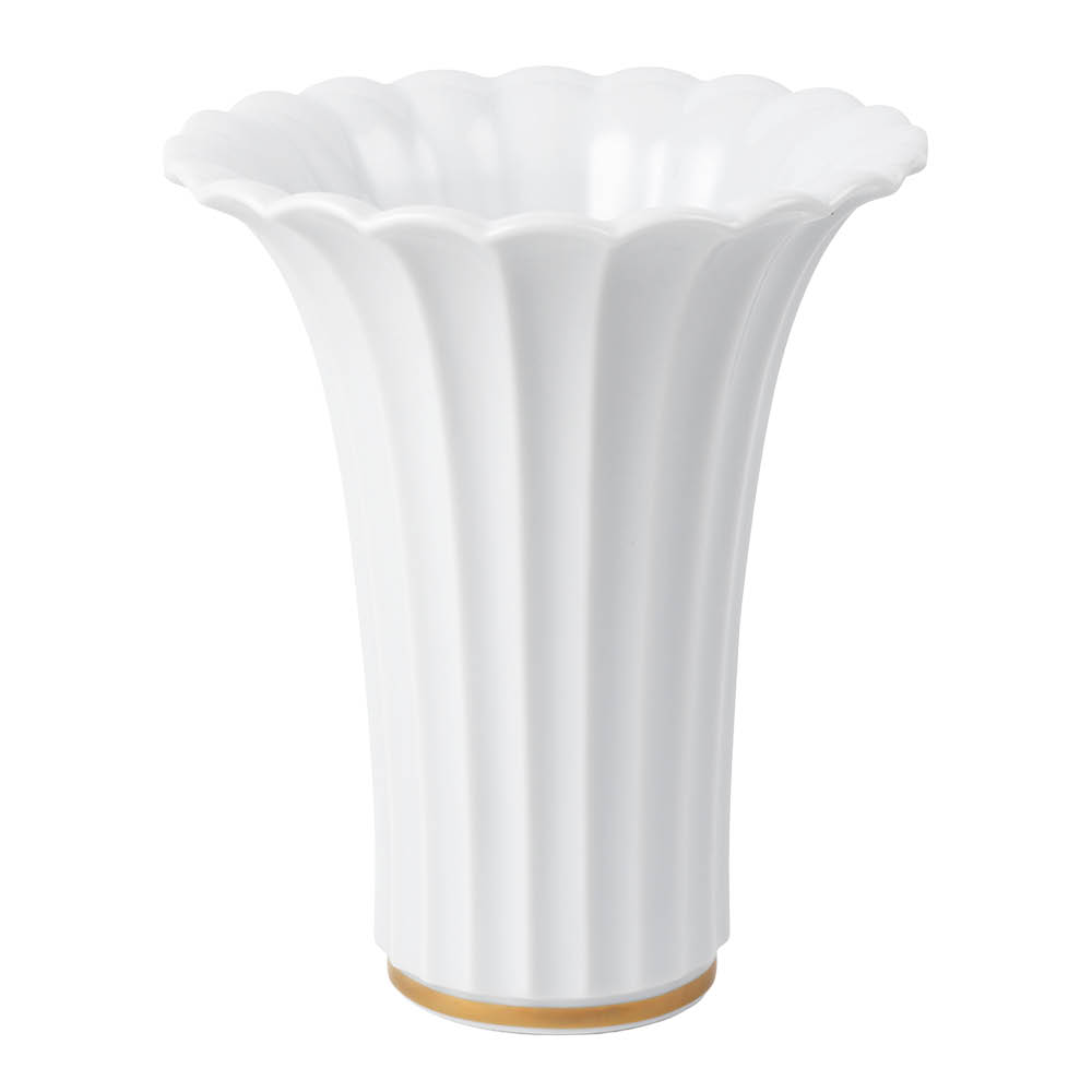 Royal Copenhagen Hvit vase med gullkant 23 cm