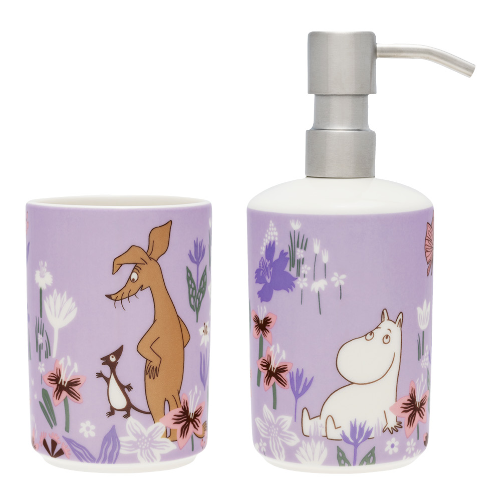 Moomin Arabia Mumin tvålpump + tandborsthållare blomsterträdgård