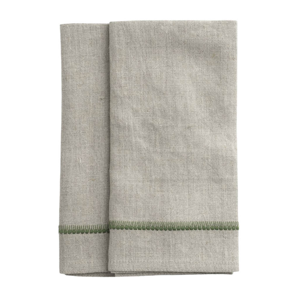 Chamois Servett linne broderad 50x50 cm 2-pack grön