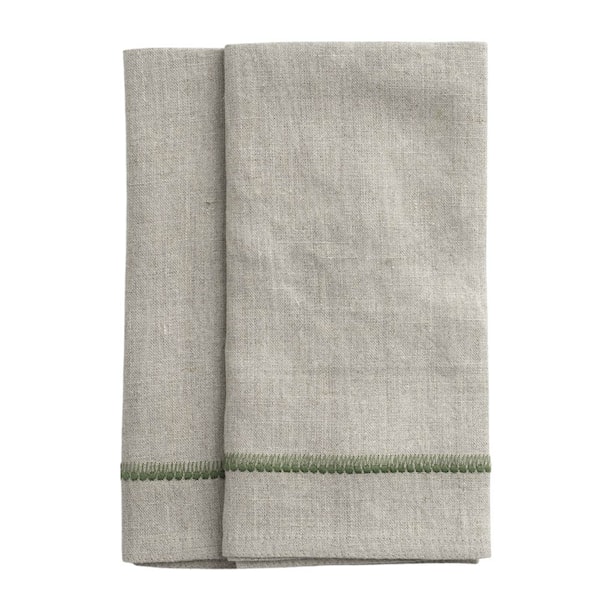 Servett linne broderad 50x50 cm 2-pack grön