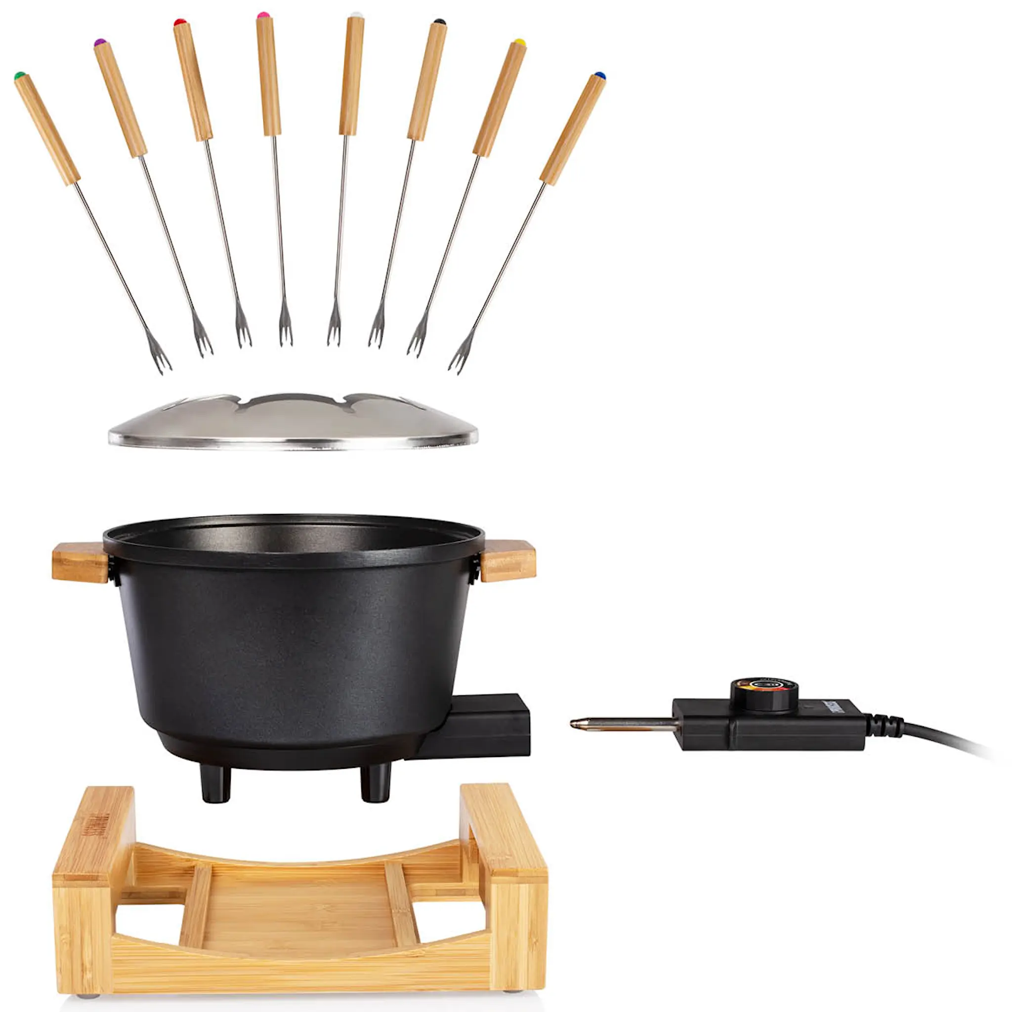 PRINCESS Fondueset med 8 gafflar 173025 1,5L svart/bambu