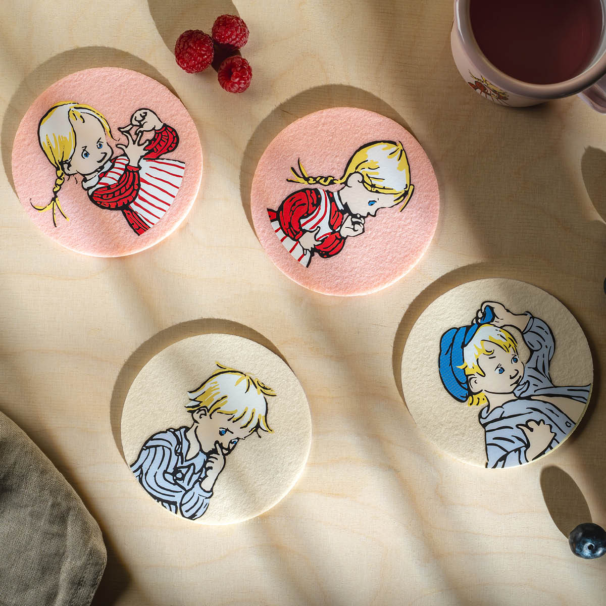 Muurla Emil glasunderlägg Emil & Ida 4-pack beige/rosa