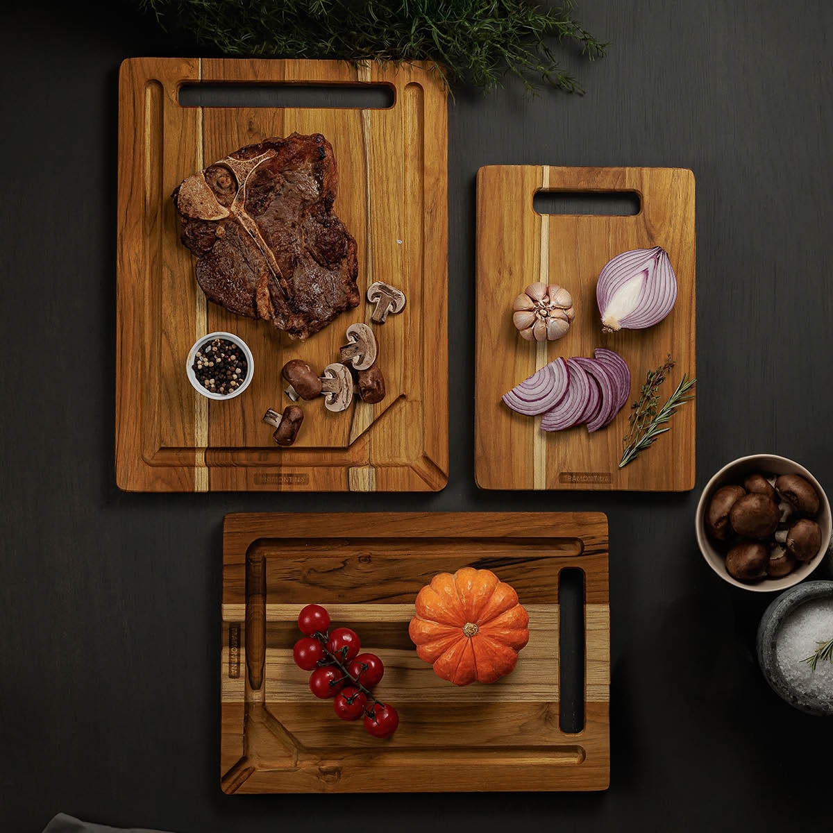 Tramontina Skjærebrett i tre 3 deler teak