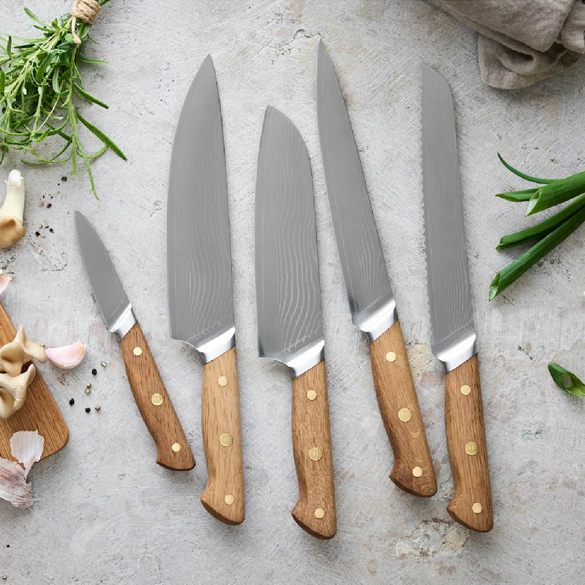 Pillivuyt Gourmet Douron urtekniv 21 cm damaskusstål/eik