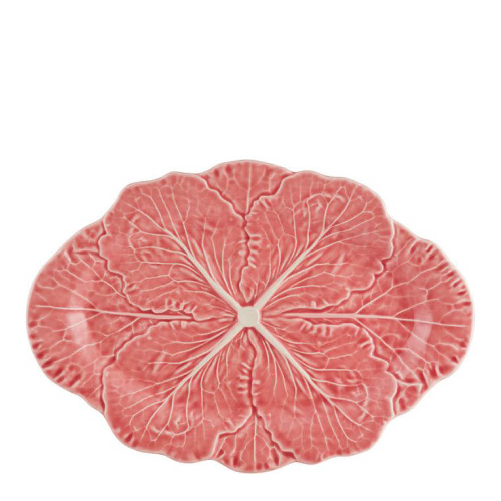 Bordallo Pinheiro Cabbage serveringsfat 37,5x26 cm kålblad rosa